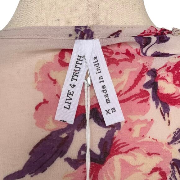 Live 4 Truth Floral Tie Front Kimono Crop Top Boho Puff Sleeve Cardigan XS NWT - Picture 9 of 10